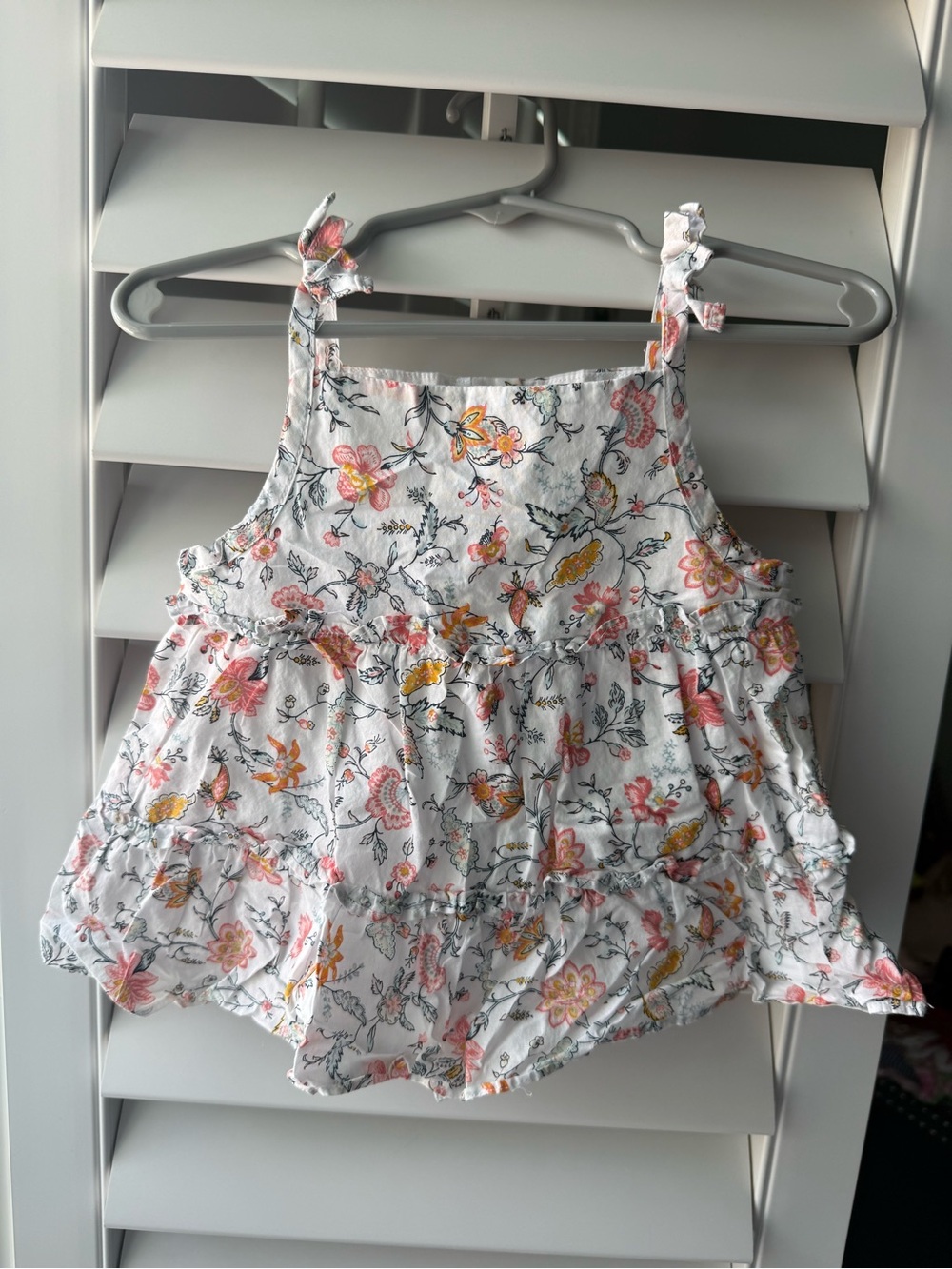 Janie and Jack White Floral Ruffle Tank Top with Pink & Yellow Flowers